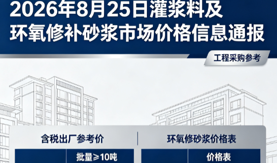 防城港2026年8月25日灌浆料及环氧修补砂浆市场价格信息通报